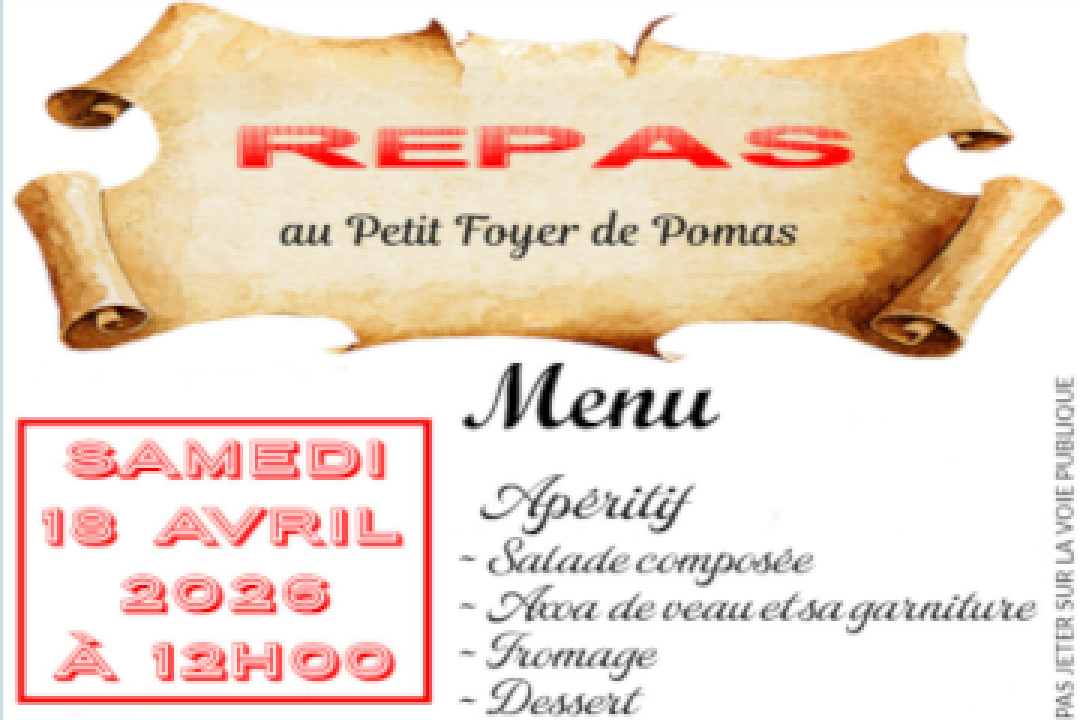 SAMEDI 18 AVRIL 2026 : REPAS DU CLUB